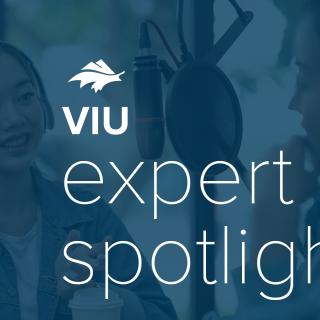 One woman interviews another woman with "VIU expert spotlight" overlaid over top