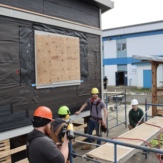 VIU Cowichan carpentry students working on the tiny home