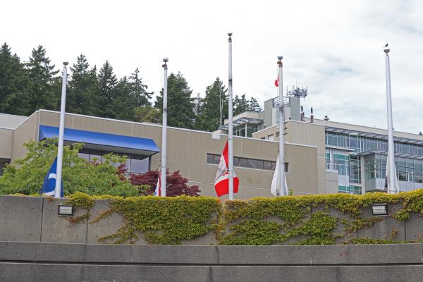 Flags on VIU's Nanaimo campus, lowered